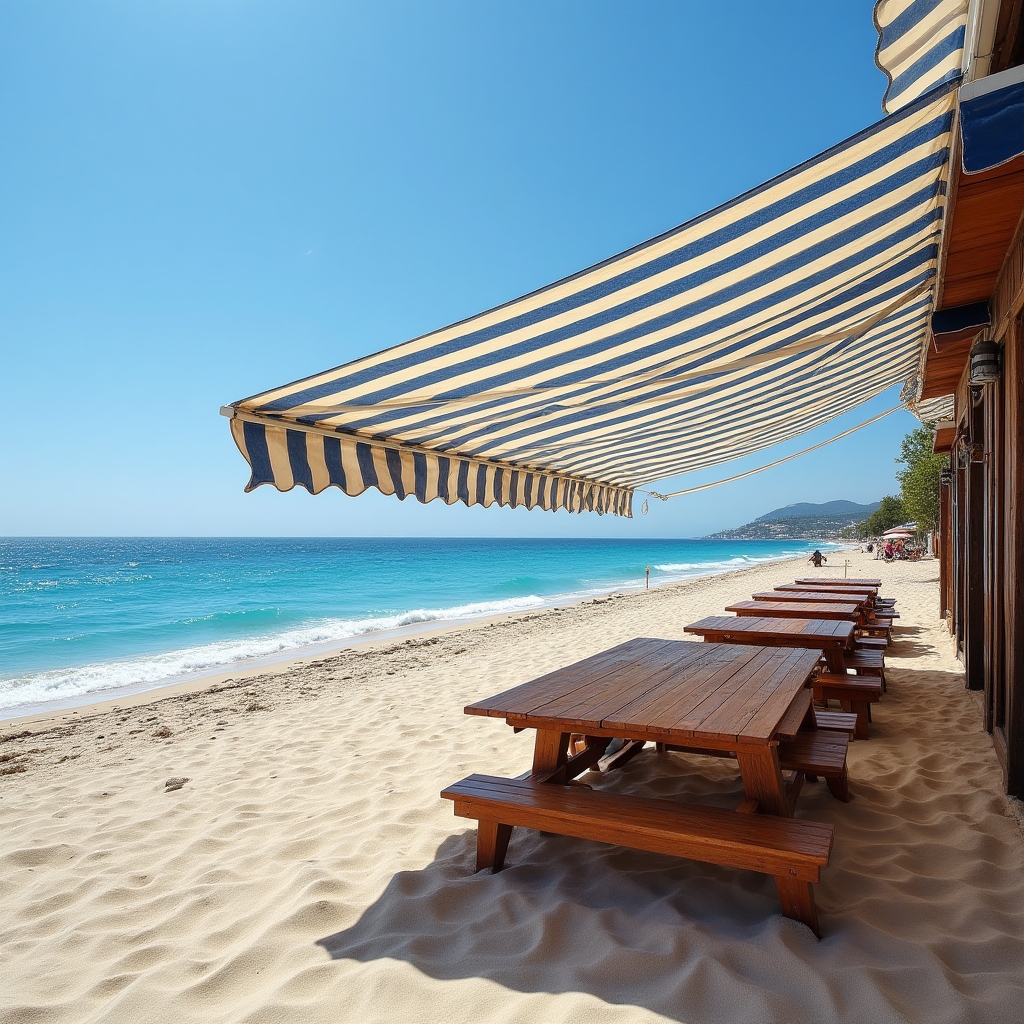 Toldo fijo de chiringuito en primera línea de playa